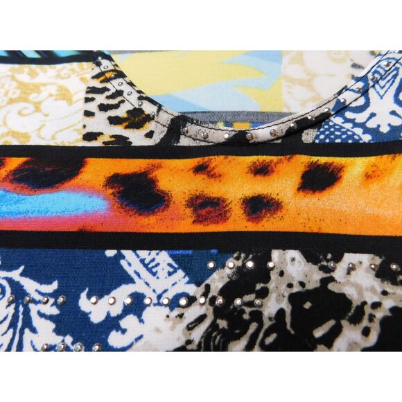 Valentina Woman's Festive Tunic Top Sz. XL Mixed Prints Embellished Bright Bold - Picture 5 of 7